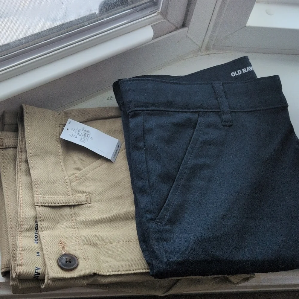 2 Pairs Old Navy Girls Sz14 Casual Bottoms - Navy, Tan Uniform
